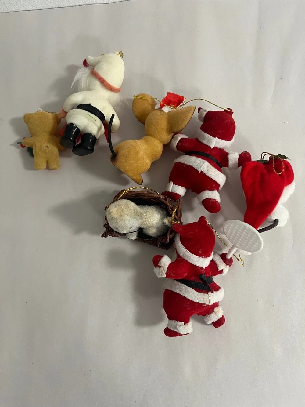 7 vintage flocked ornaments